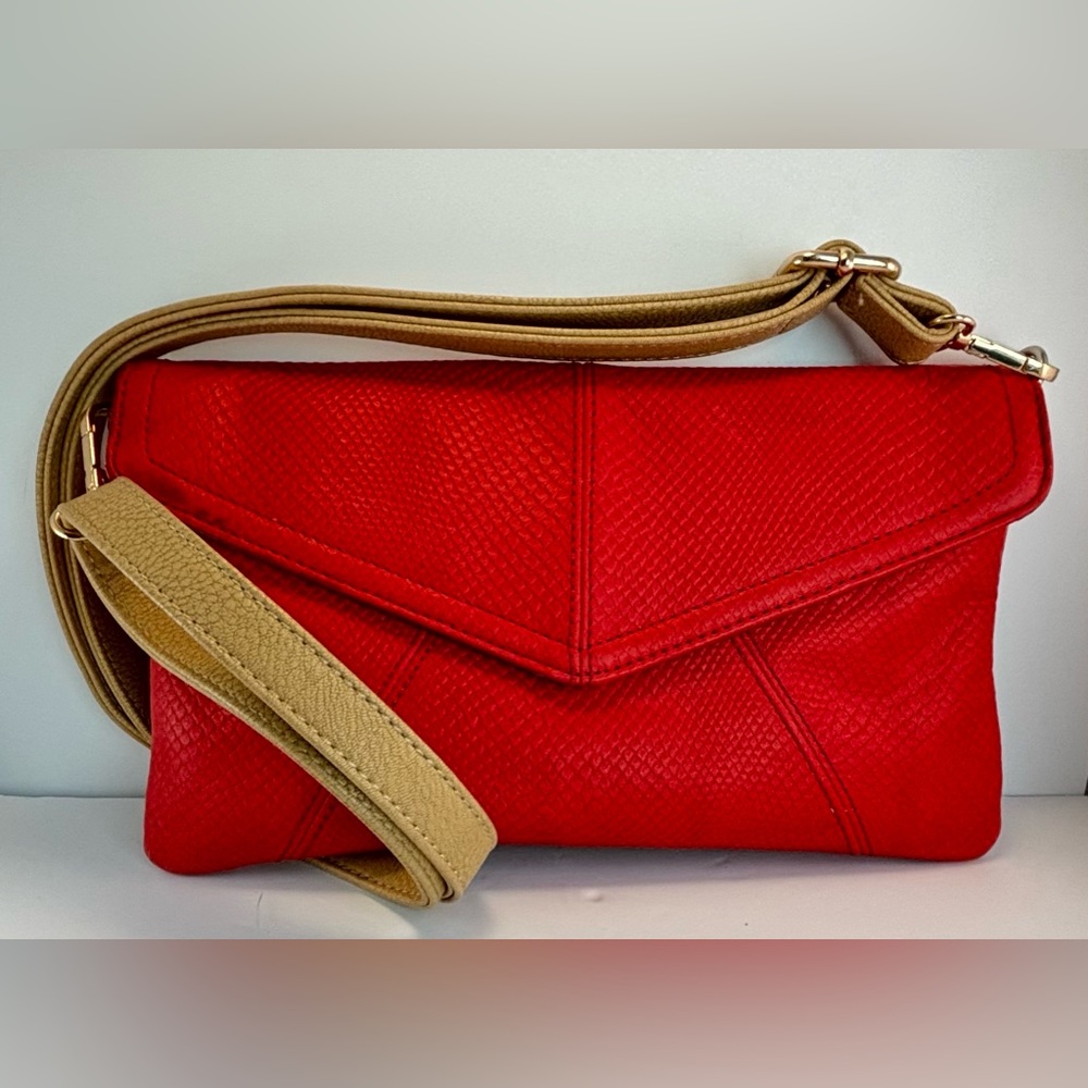TIGNANELLO Red Embossed Leather Envelope Clutch Shoulder Bag